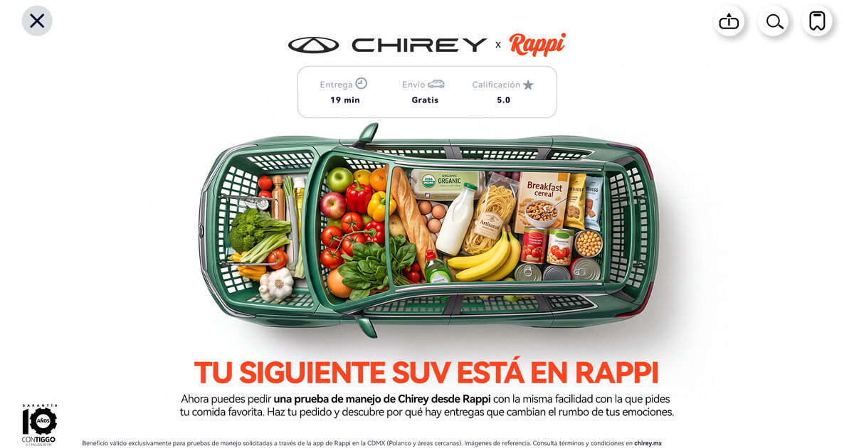 Chirey se alía con Rappi para agendar pruebas de manejo a domicilio